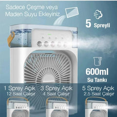 Işıklı Buharlı Masa Üstü Hava Nemlendirici Fan Vantilatör