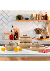 Schafer New Jupiter 8 Parça Yanmaz Yapışmaz Tencere Seti Krem