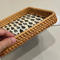 Balık Desenli Üçlü Rattan Tepsi