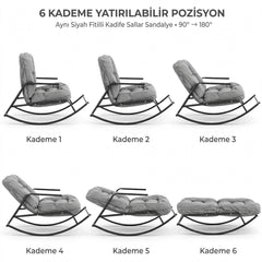 Minderli Metal İskeletli 5 Oturma Pozisyonlu Sallanan Koltuk Gri