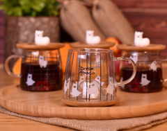 2 Adet Bambu Kapaklı Borosilkat Cam Mug Kupa
