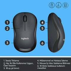 Logitech Sessiz Kablosuz Mouse Siyah
