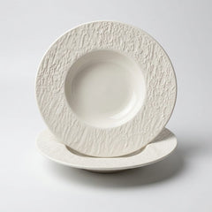 Kenarları Kendinden Desenli 2 Adet Makarna Tabağı 30 cm Beyaz