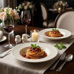 Kenarları Kendinden Desenli 2 Adet Makarna Tabağı 30 cm Beyaz