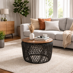 Siyah Halat Örme Sehpa 55x55x46 Cm