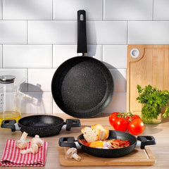 Schafer Black Stone 3 lü Tava + Sahan Seti Siyah