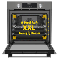 Simfer 9 Fonksiyon QS Cam Power Turbo Dijital Ankastre Fırın Gri