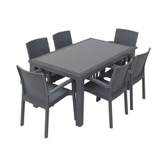 Heniver Vektör 6 Kişilik Camlı 90x150 cm Oturma Grubu Seti Antrasit Gri