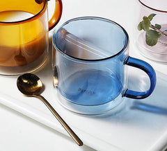 Borosilkat Cam 250 ML Çift Çidarlı Kahve Bardağı Mavi