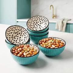 İçi Siyah Puantiyeli Çorba Çerez Kasesi Yeşil 15 cm