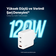 Ttec SmartCharger Trio Pro 120W PD Seyahat Hızlı Şarj Aleti 2 USB-C+USB-A