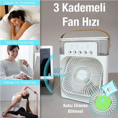Işıklı Buharlı Masa Üstü Hava Nemlendirici Fan Vantilatör