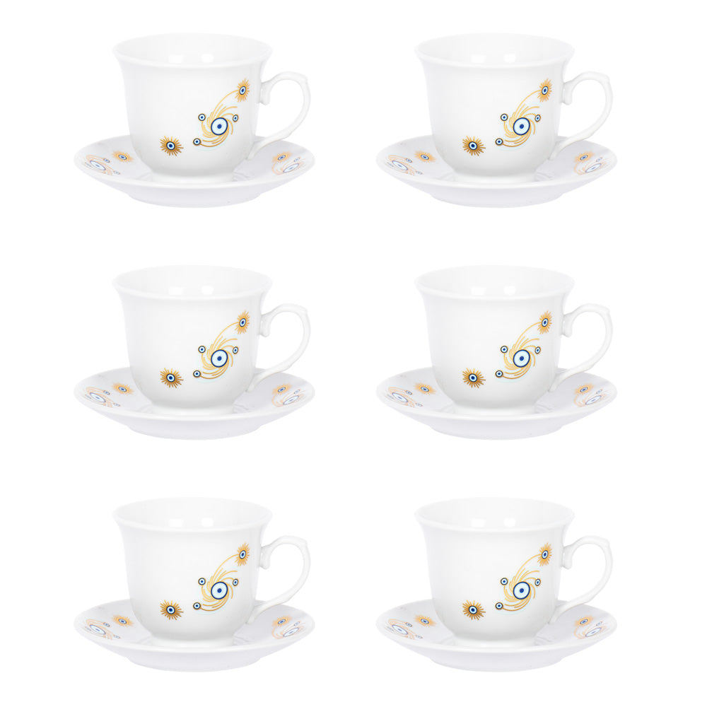 Nazar Boncuklu Çiçek Desenli 6 Kişilik Kahve Fincan Takımı
