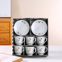 Nazar Boncuklu Çiçek Desenli 6 Kişilik Kahve Fincan Takımı