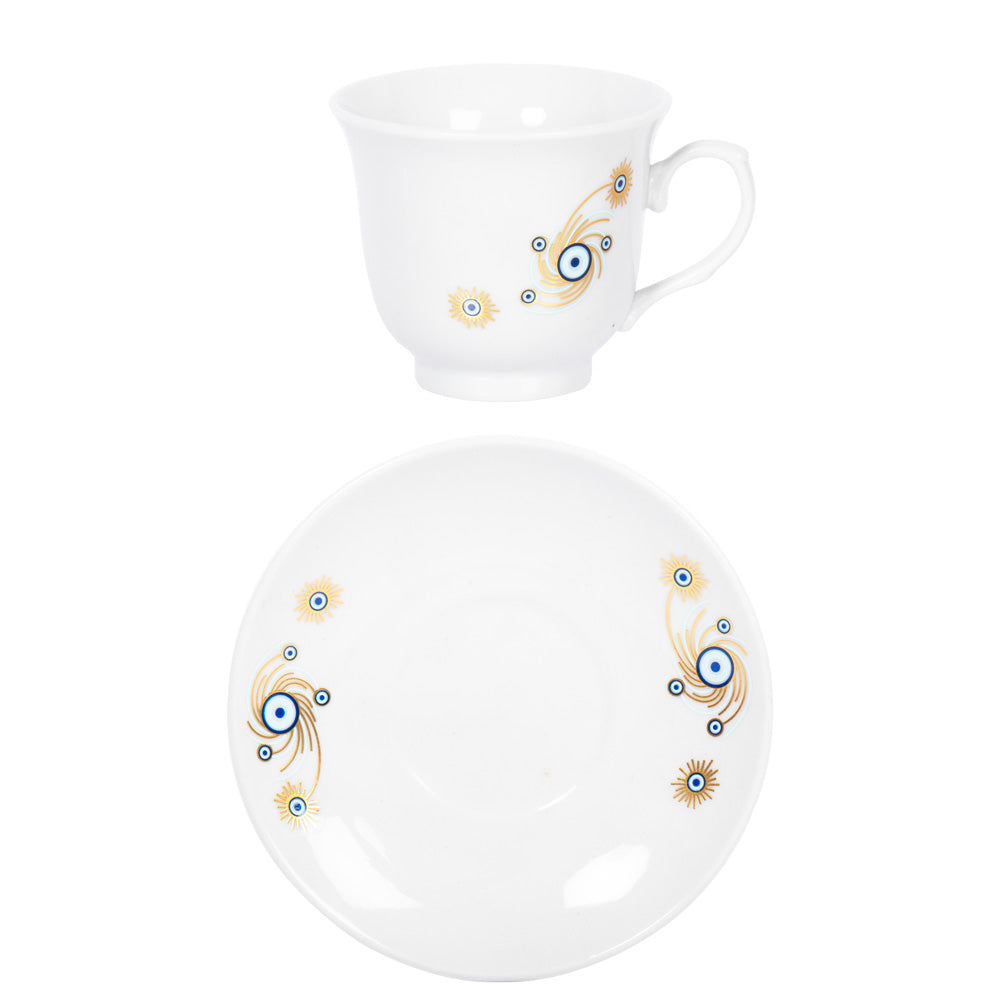 Nazar Boncuklu Çiçek Desenli 6 Kişilik Kahve Fincan Takımı