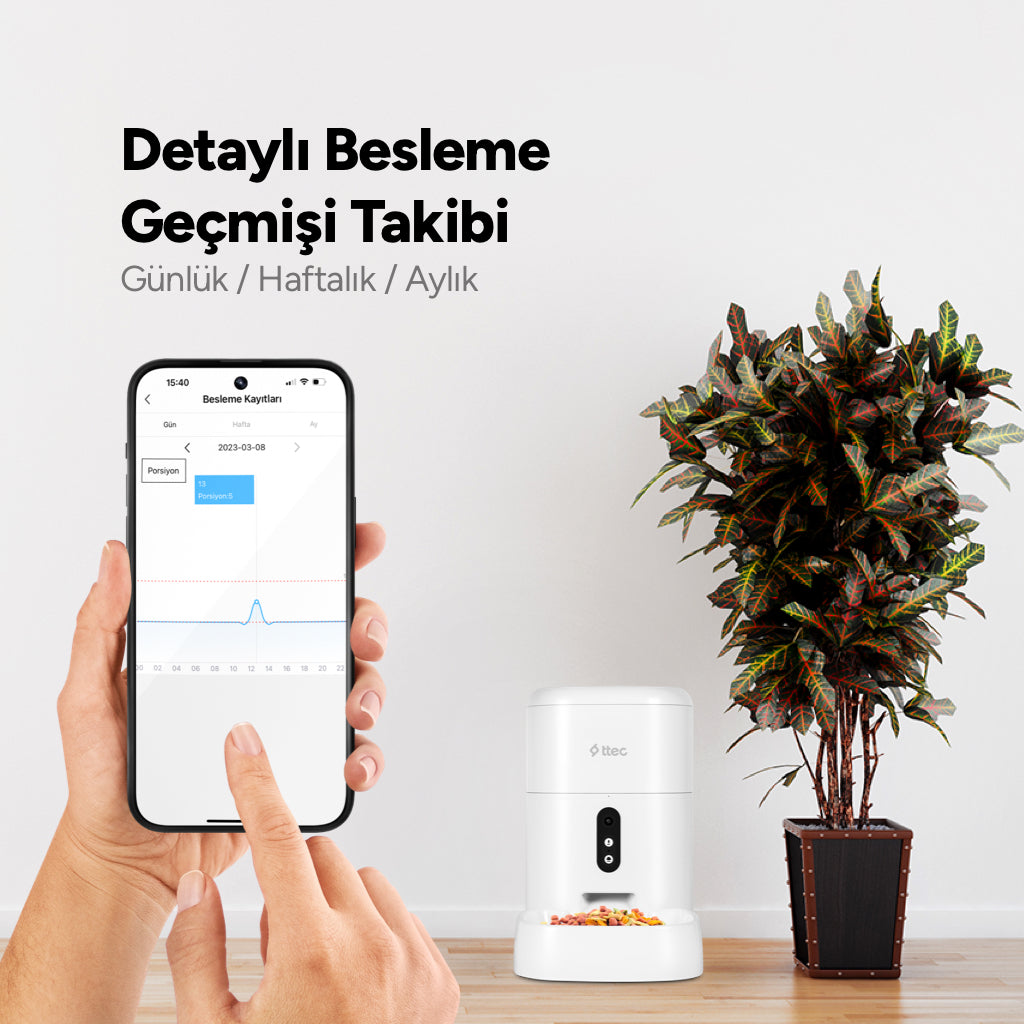 Ttec Foodi Pro Kameralı Otomatik Wi-Fi Akıllı Kedi/Köpek Besleyici