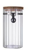 Vertical-Striped Bamboo-Lid Glass Storage Jar with Clip, 1200 ml
