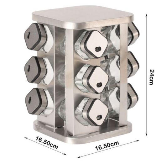 Dönebilen Çelik Stantlı Tezgah Üstü 12 Adet Baharat Seti