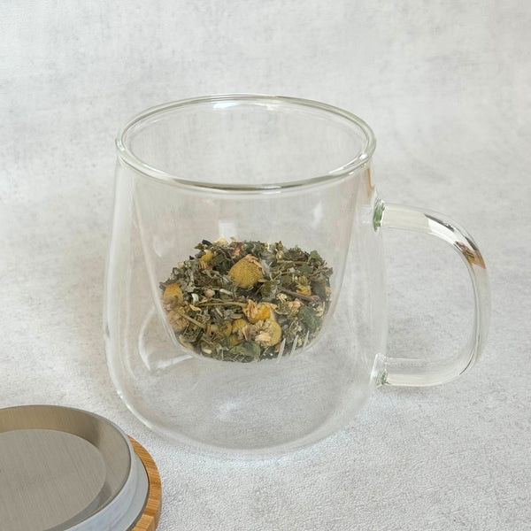 Bambu Kapaklı Cam Süzgeçli Kupa 450 ML