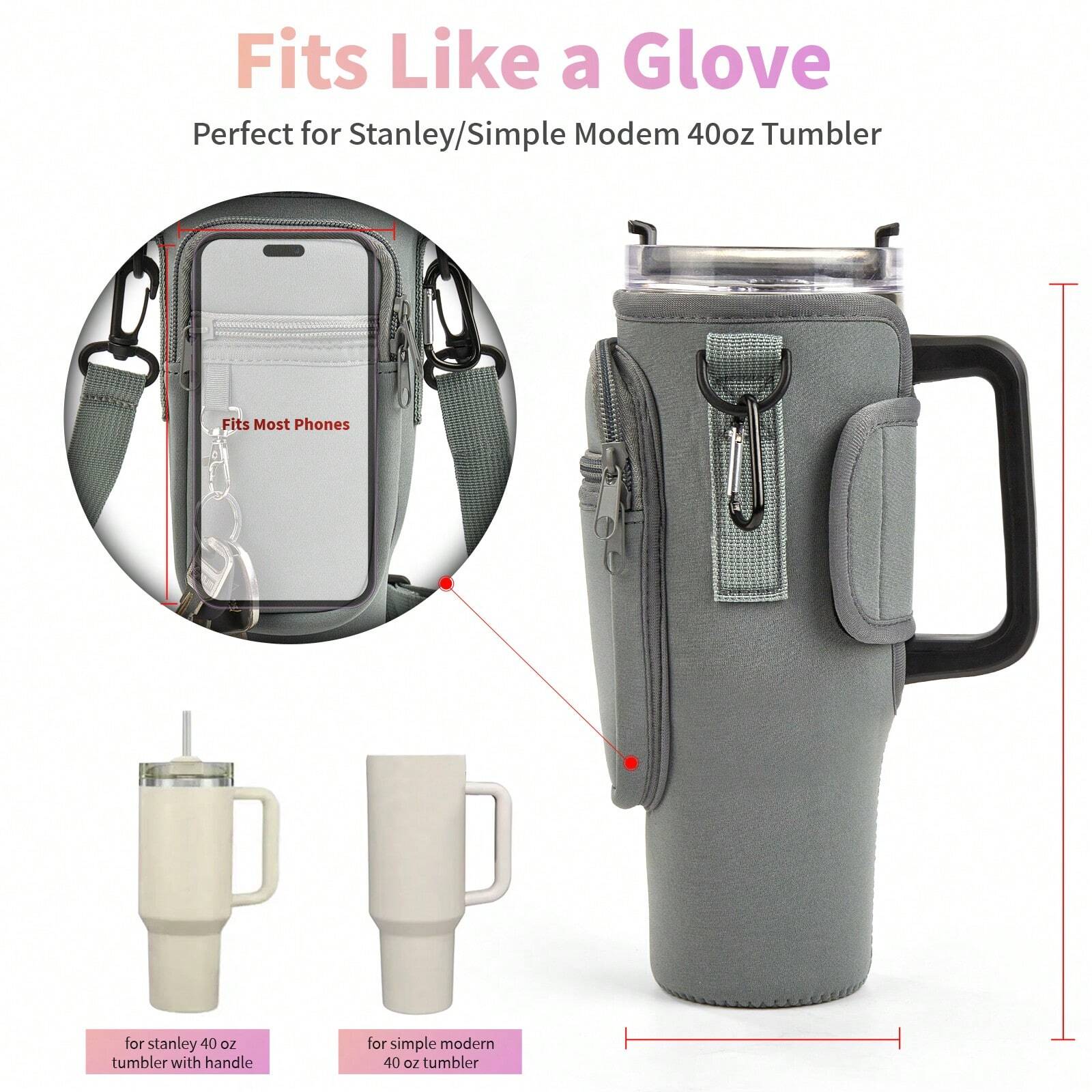 Omuz Askılı Telefon Tutuculu Stanley Termos Çantası Gri