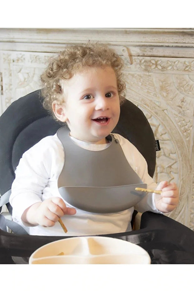 Babyjem Mini Silikon Mama Önlük Gri