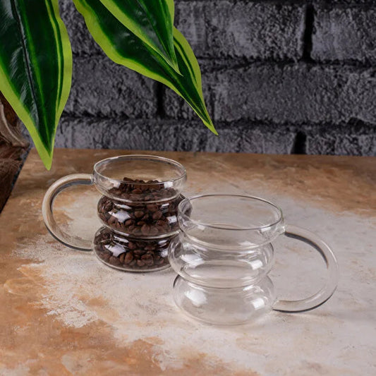 2'Lİ Boğumlu Saplı Borosilkat Cam Bardak Kupa