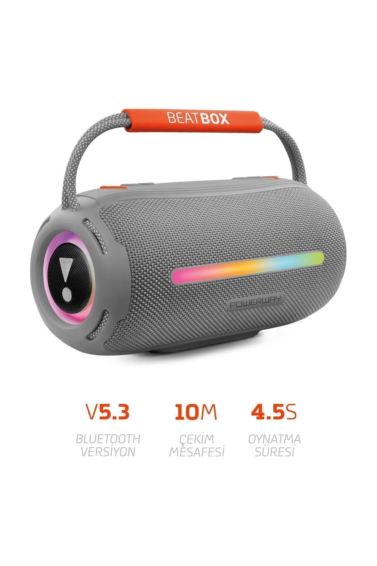 Powerway Beatbox Led Işıklı Ses Bombası Usb Sd Aux Fm Radyo Bluetooth Hoparlör Gri