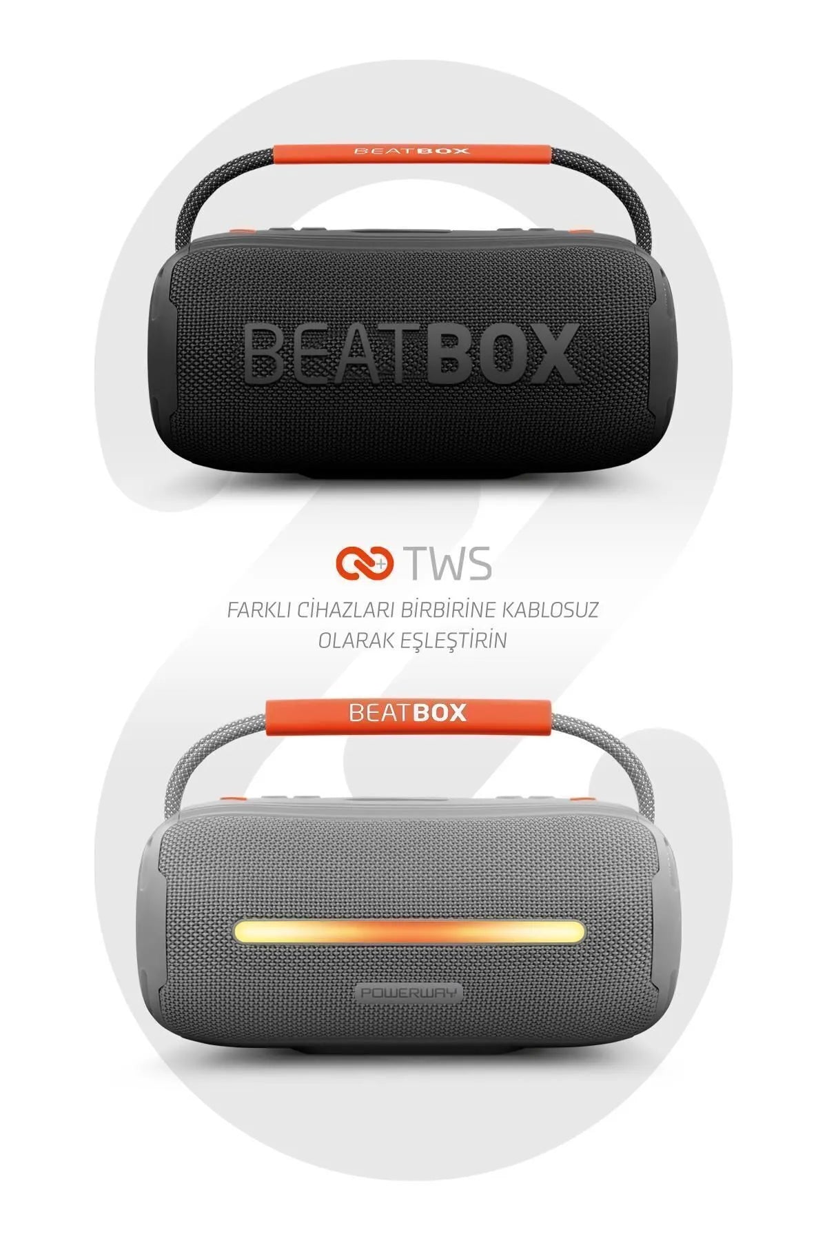 Powerway Beatbox Led Işıklı Ses Bombası Usb Sd Aux Fm Radyo Bluetooth Hoparlör Gri