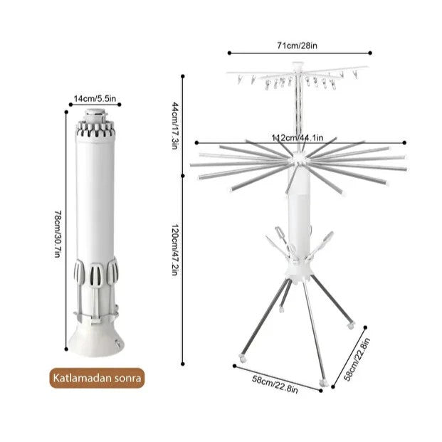 3 Katlı Kapanabilir Tekerlekli Çok Fonksiyonlu Çamaşır Askısı Standı