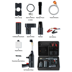 4'ü 1 Arada Powerbank Lastik Şişirme Vakumlu Temizleyici Araba Yıkama Makinesi