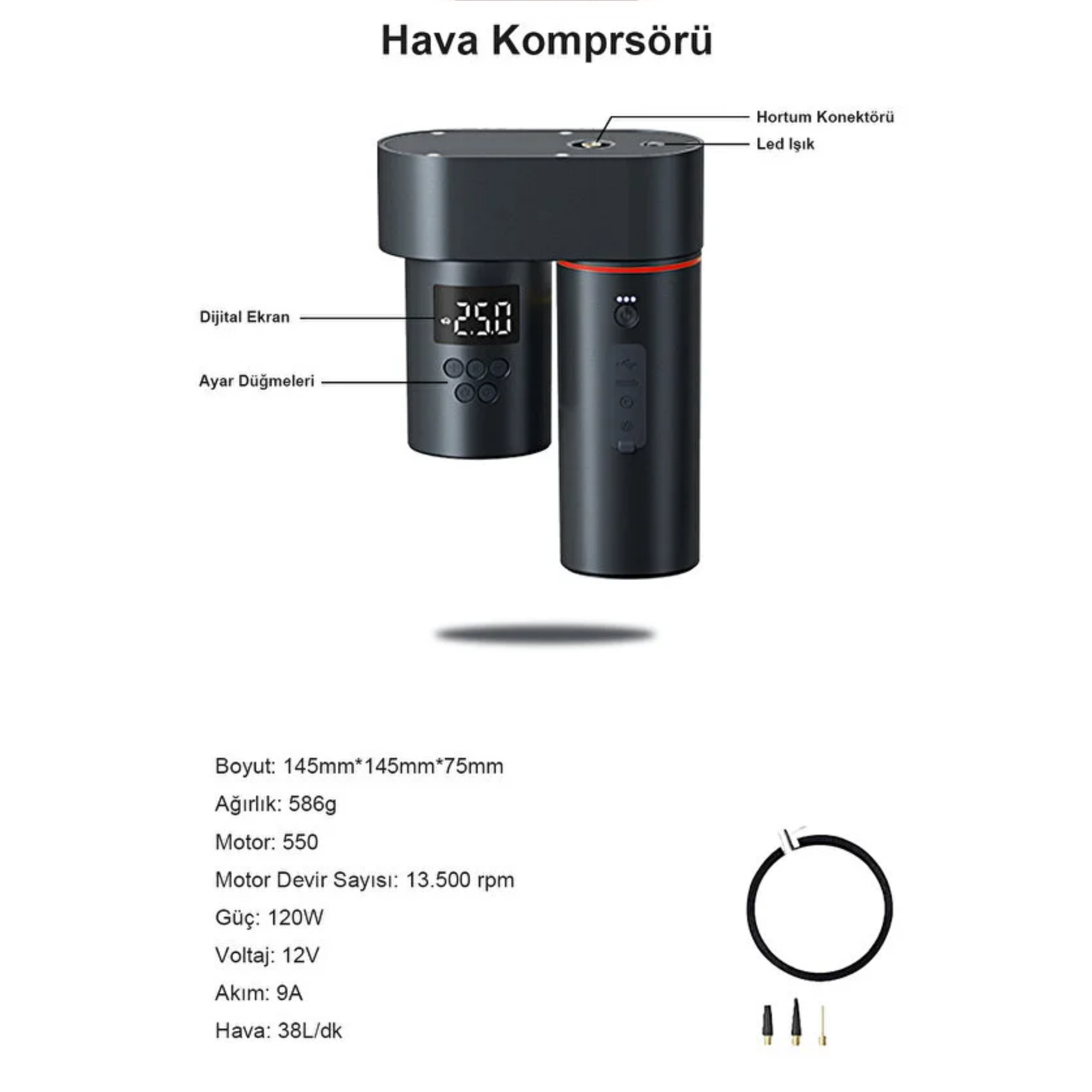 4'ü 1 Arada Powerbank Lastik Şişirme Vakumlu Temizleyici Araba Yıkama Makinesi