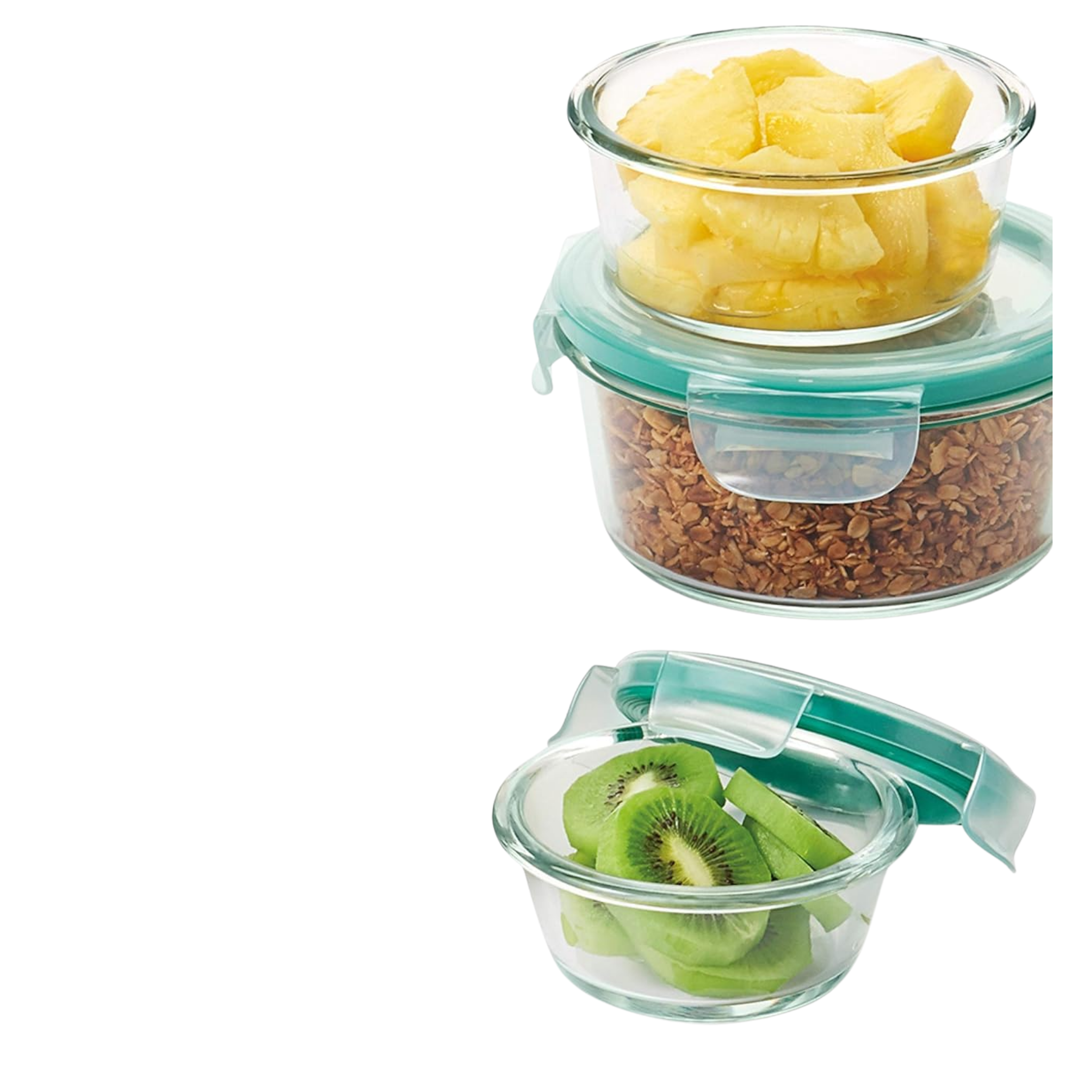 Cam 3 lü Yuvarlak Sızdırmaz Saklama Kabı 350 620 950 ML