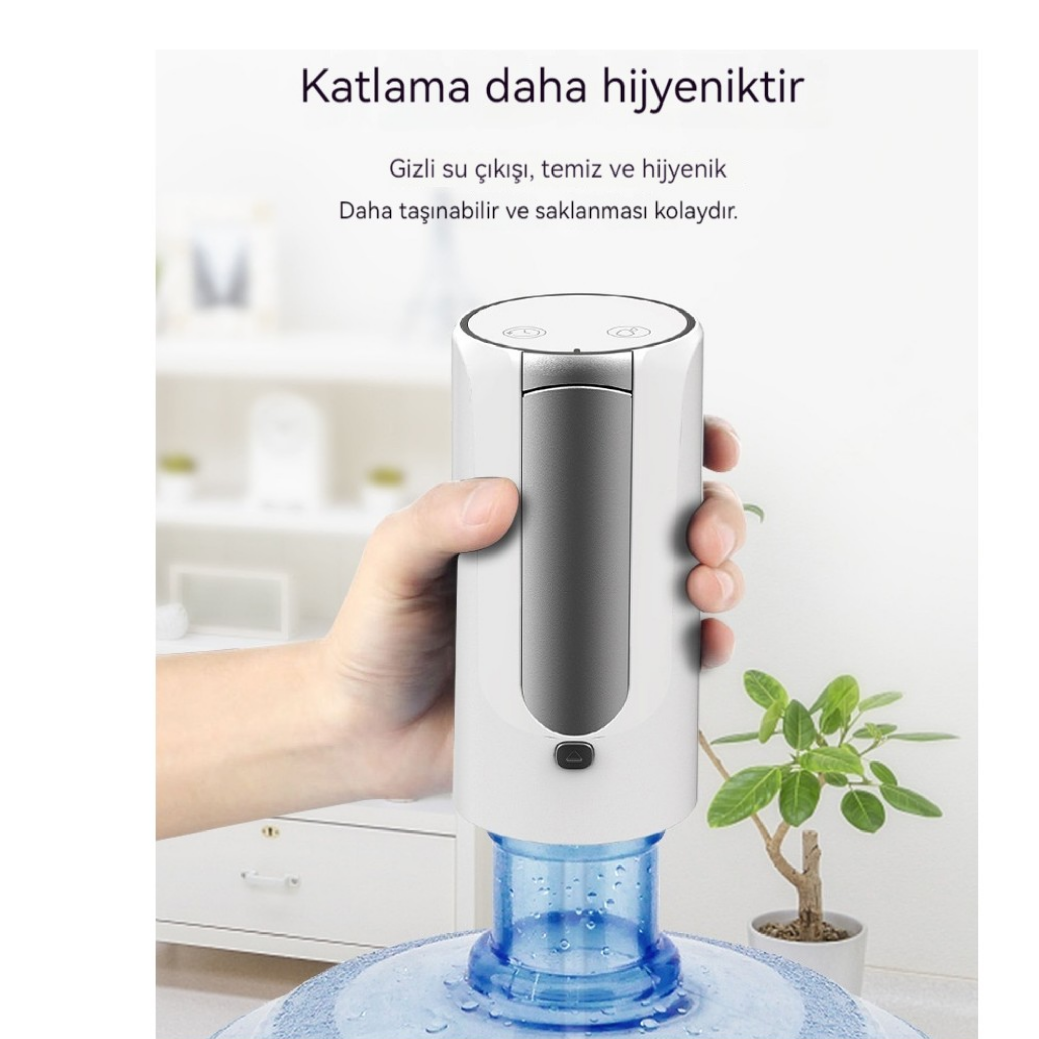 Dijital Ekran Type C Şarjlı Mini Akıllı Su Pompası Beyaz