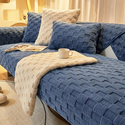 Petrol Mavi İskandinav Kapitone Kaymaz Kalın Kanepe Örtüsü Kılıfı