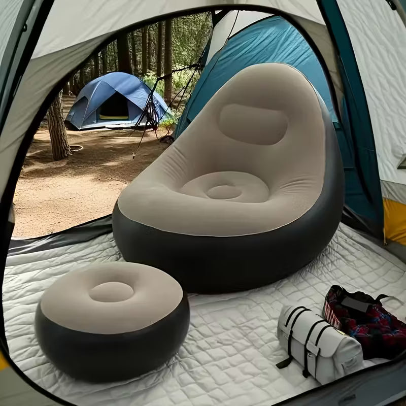 Dahili Pompalı Tabureli Yuvarlak Şişme Koltuk Bej