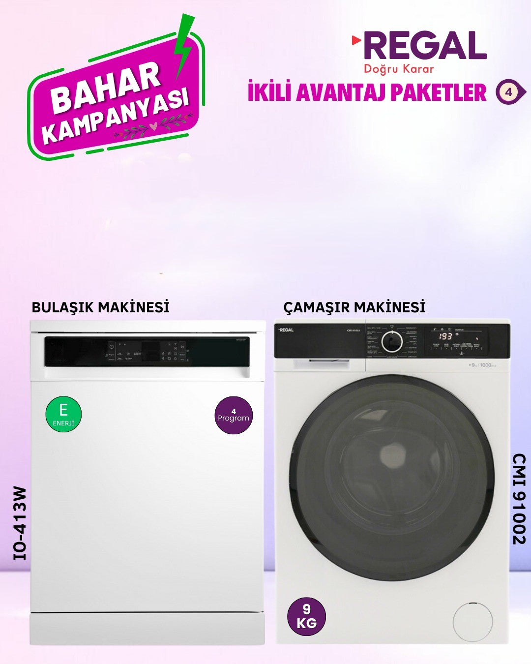 Regal Bulaşık ve Çamaşır Makinesi İkili Avantaj Paketi 4 Beyaz