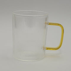 2'li Kendinden Çizgili Saplı 300 ML Borosilkat Cam Mug Kupa Bardak