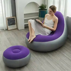 Dahili Pompalı Tabureli Yuvarlak Şişme Koltuk Menekşe