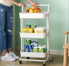 3 Katlı 45x37x85 Cm Tekerlekli Organizer Raf Beyaz