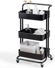3 Katlı 45x37x85 Cm Tekerlekli Organizer Raf Siyah