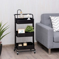 3 Katlı 45x37x85 Cm Tekerlekli Organizer Raf Siyah