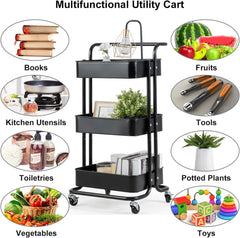 3 Katlı 45x37x85 Cm Tekerlekli Organizer Raf Siyah