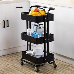 3 Katlı 45x37x85 Cm Tekerlekli Organizer Raf Siyah