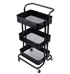 3 Katlı 45x37x85 Cm Tekerlekli Organizer Raf Siyah
