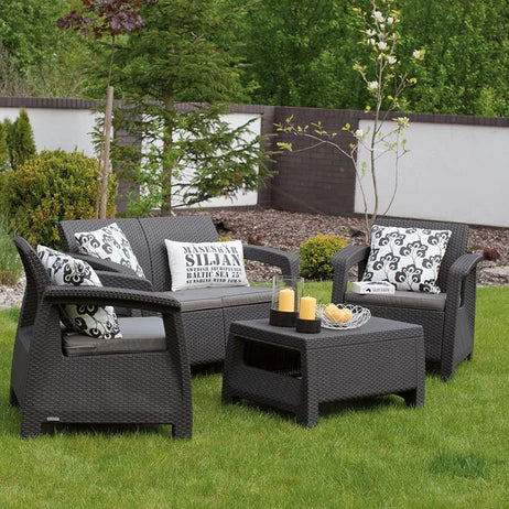 Heniver Novara 2+1+1 Camlı Sehpalı Bahçe Oturma Grubu Antrasit