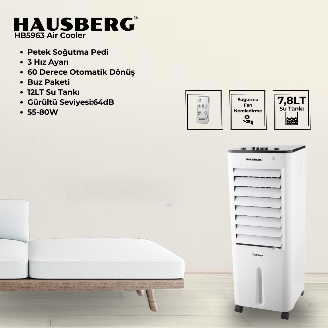 Hausberg 60 Derece Dönen 12 Lt Tanklı Elektrikli Hava Soğutucu