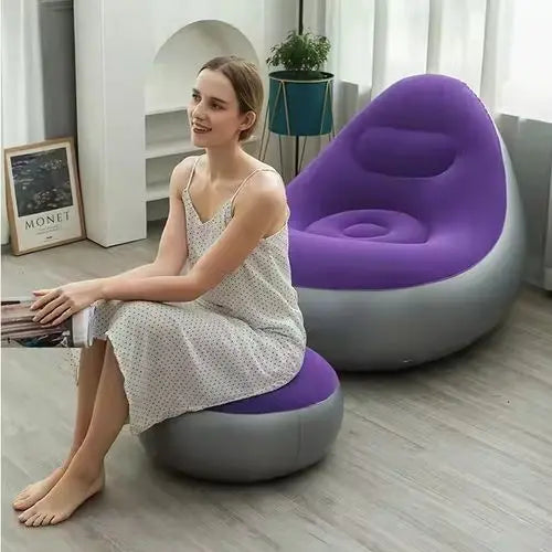 Dahili Pompalı Tabureli Yuvarlak Şişme Koltuk Menekşe