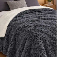 Double Long-Pile Plush Soft Sofa Cover Home TV Blanket Anthracite
