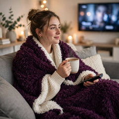 Double Long-Pile Plush Soft Sofa Cover Home TV Blanket Purple