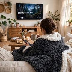 Double Long-Pile Plush Soft Sofa Cover Home TV Blanket Anthracite
